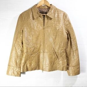 Rare Vintage Vera Pelle women’s BEIGE CROCCO PRINTED leather jacket size L